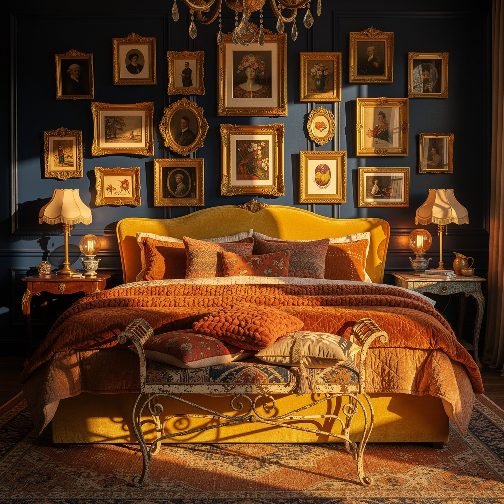 A stunning layout of bold maximalist bedroom ideas and colors